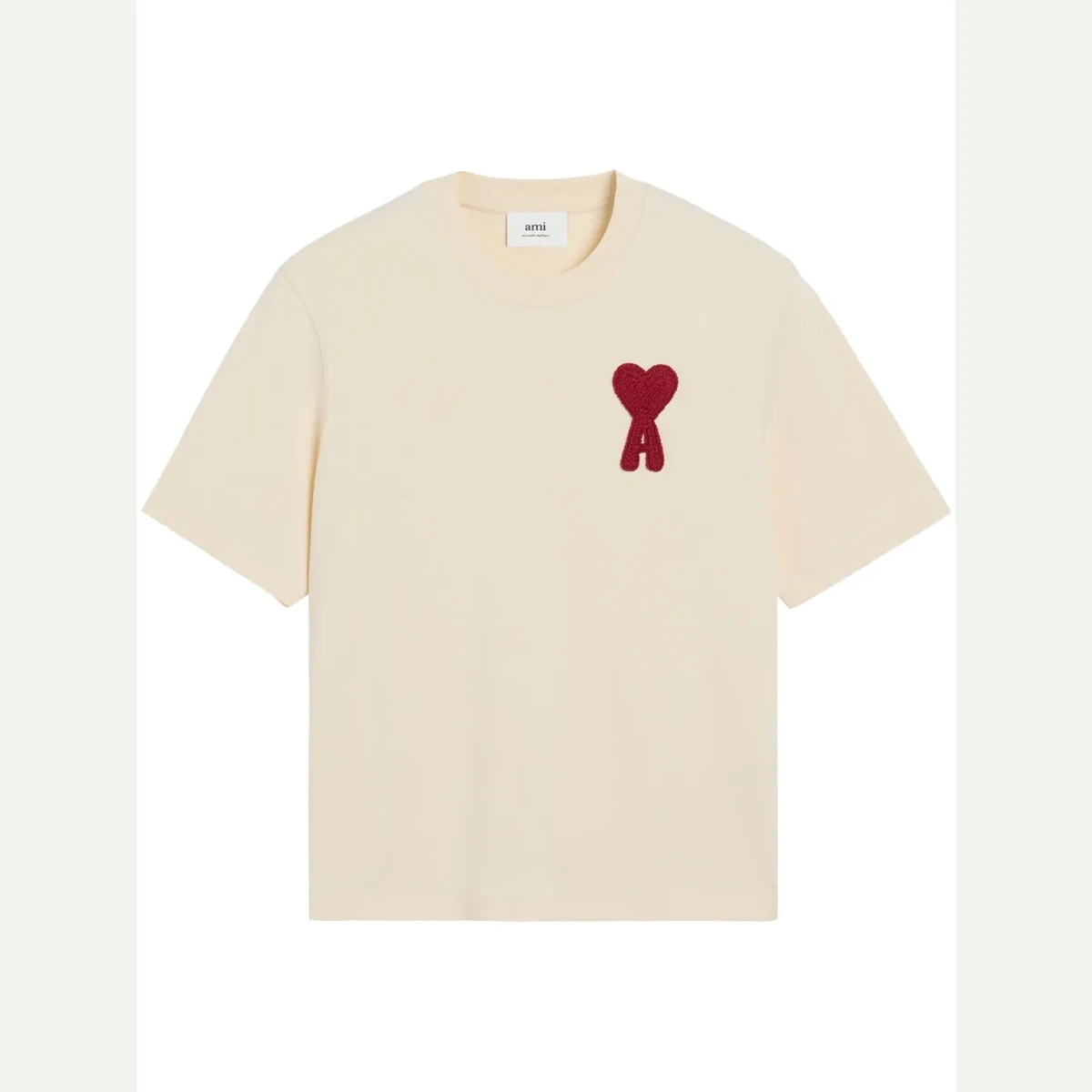 Tee-shirt AMI PARIS Beige Gros Coeur Rouge