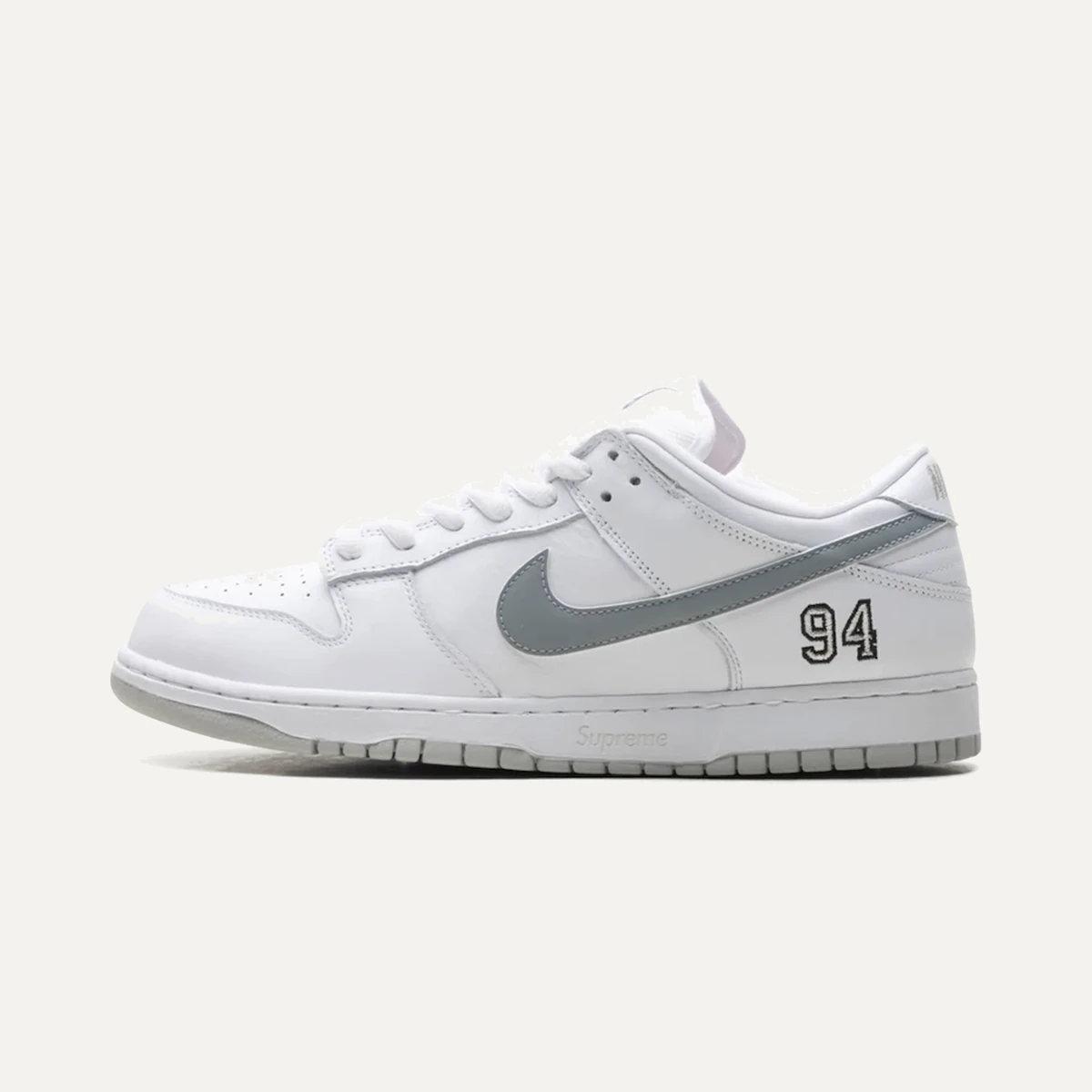 Nike SB Dunk Low Supreme White Metallic Silver